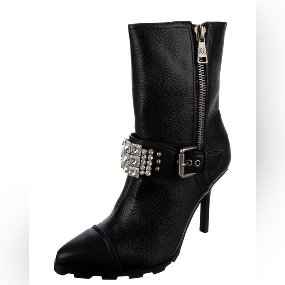 New in Box Karl Lagerfeld leather crystal embellished boots size 8.5 - Picture 3 of 7